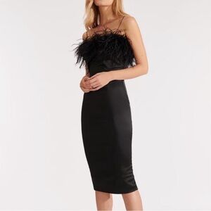 VERONICA BEARD Lilya Feather Trim Midi Dress Black Sz 2